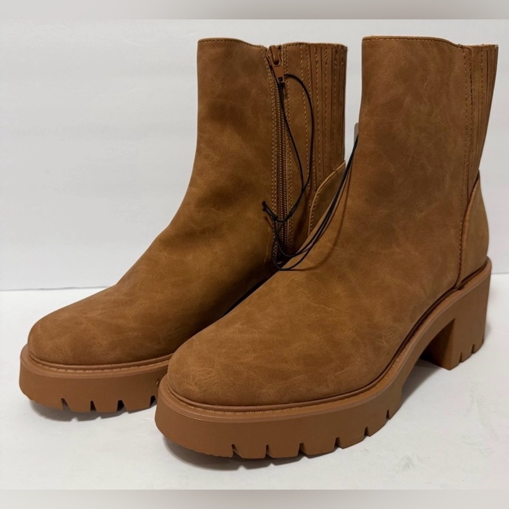 Ana Marie Womens 10M Brown Cognac Suede Style Moto Boots With Memory Foam NWT